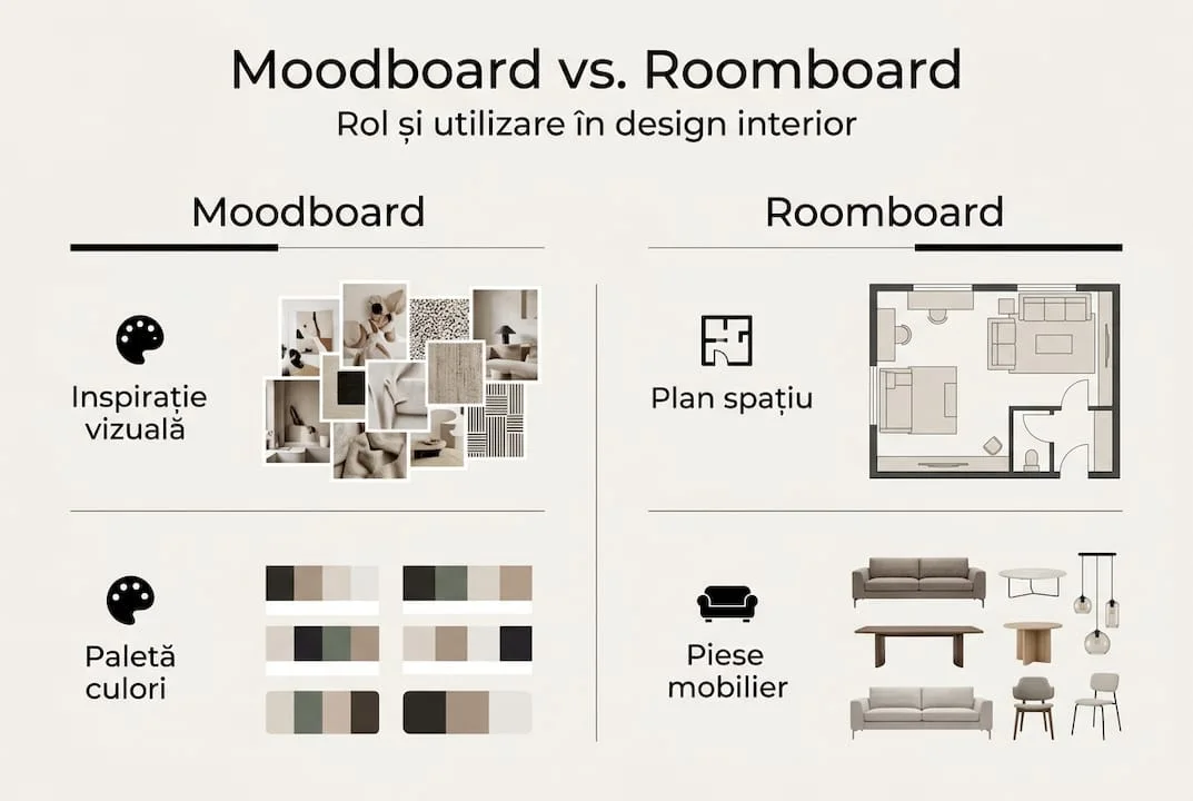 Infografic diferente moodboard si roomboard