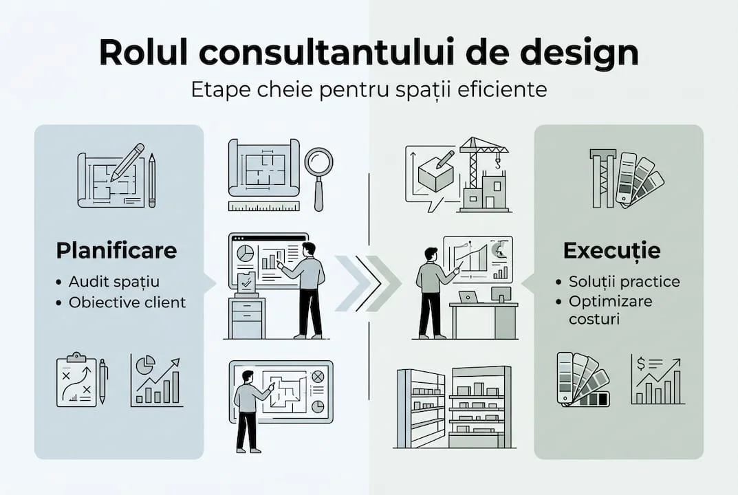 Infografic structurat rol consultant design comercial