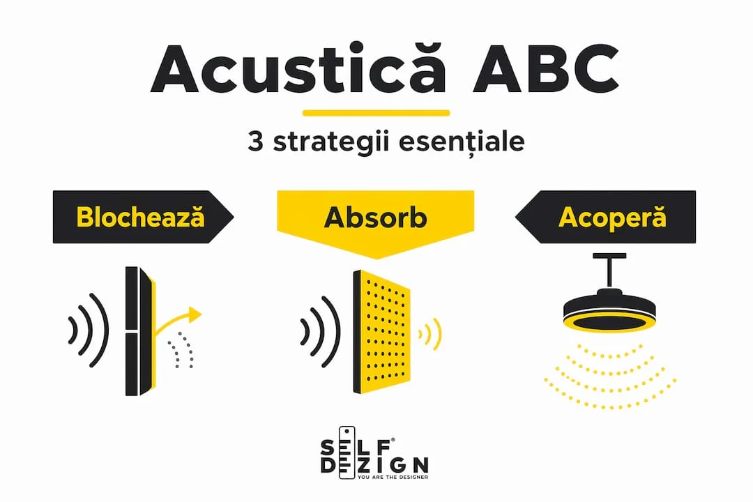 Infografic despre strategii acustice ABC in birouri