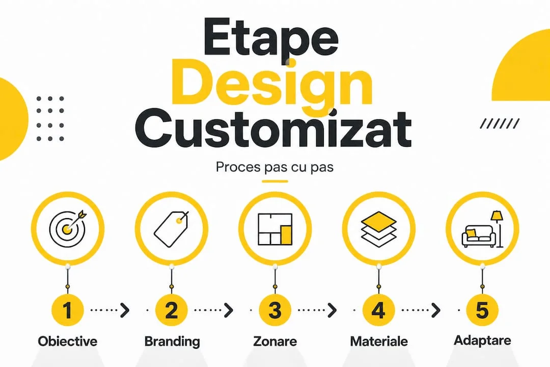 Infografic cu pasii procesului de design interior customizat