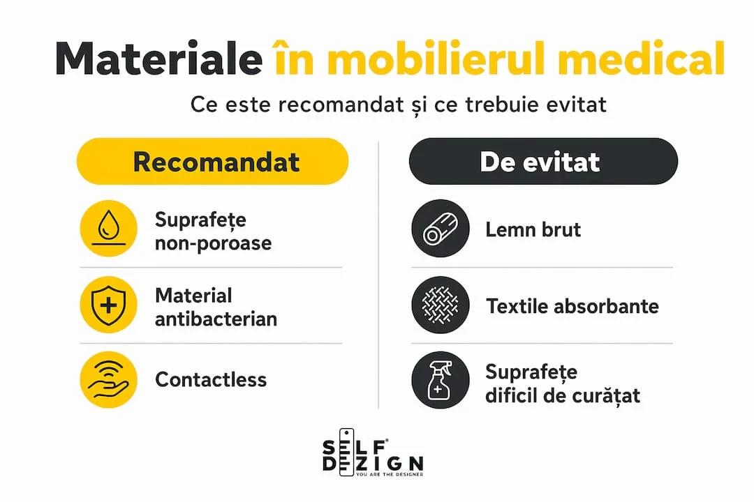 Infografic materiale recomandate si de evitat mobilier medical