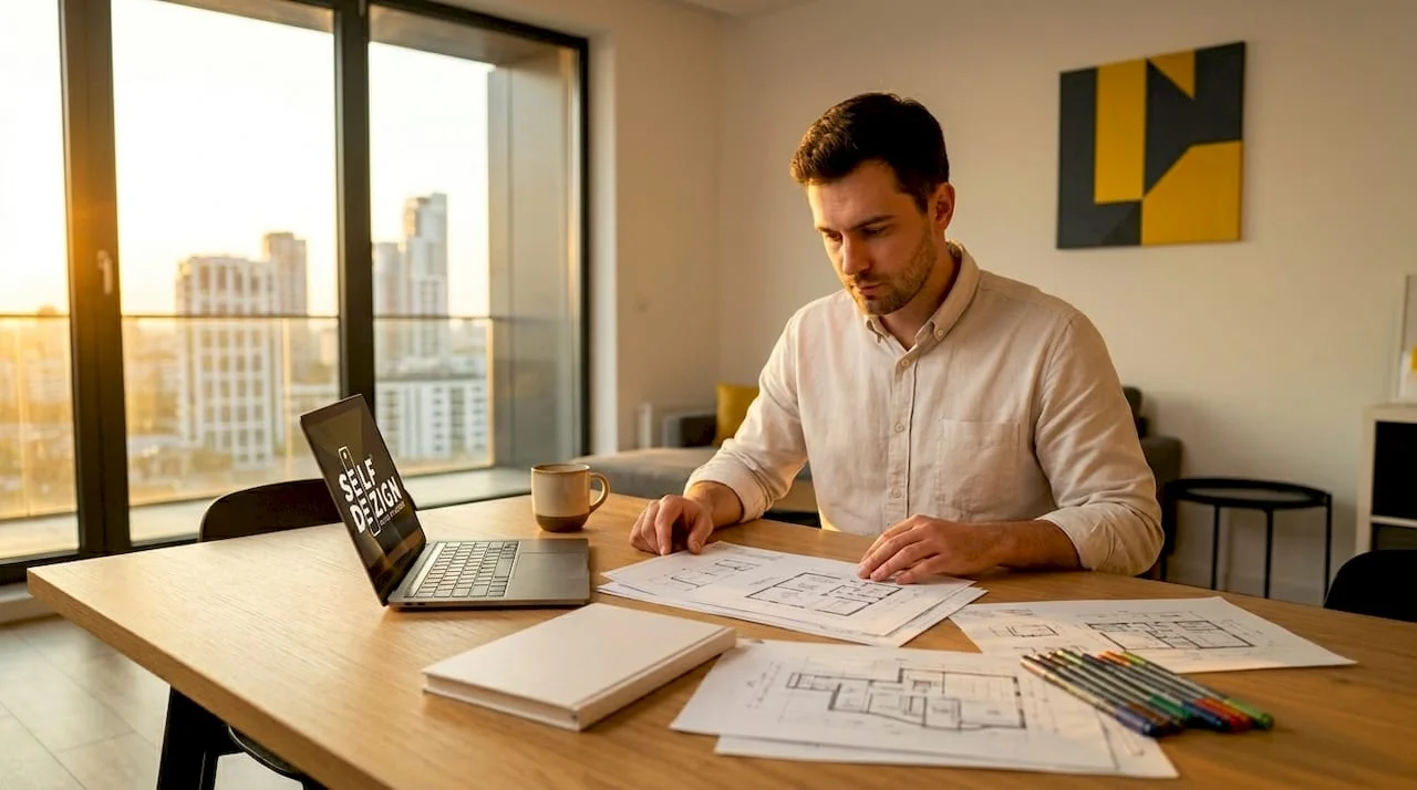Homeowner reviewing printed residential plans