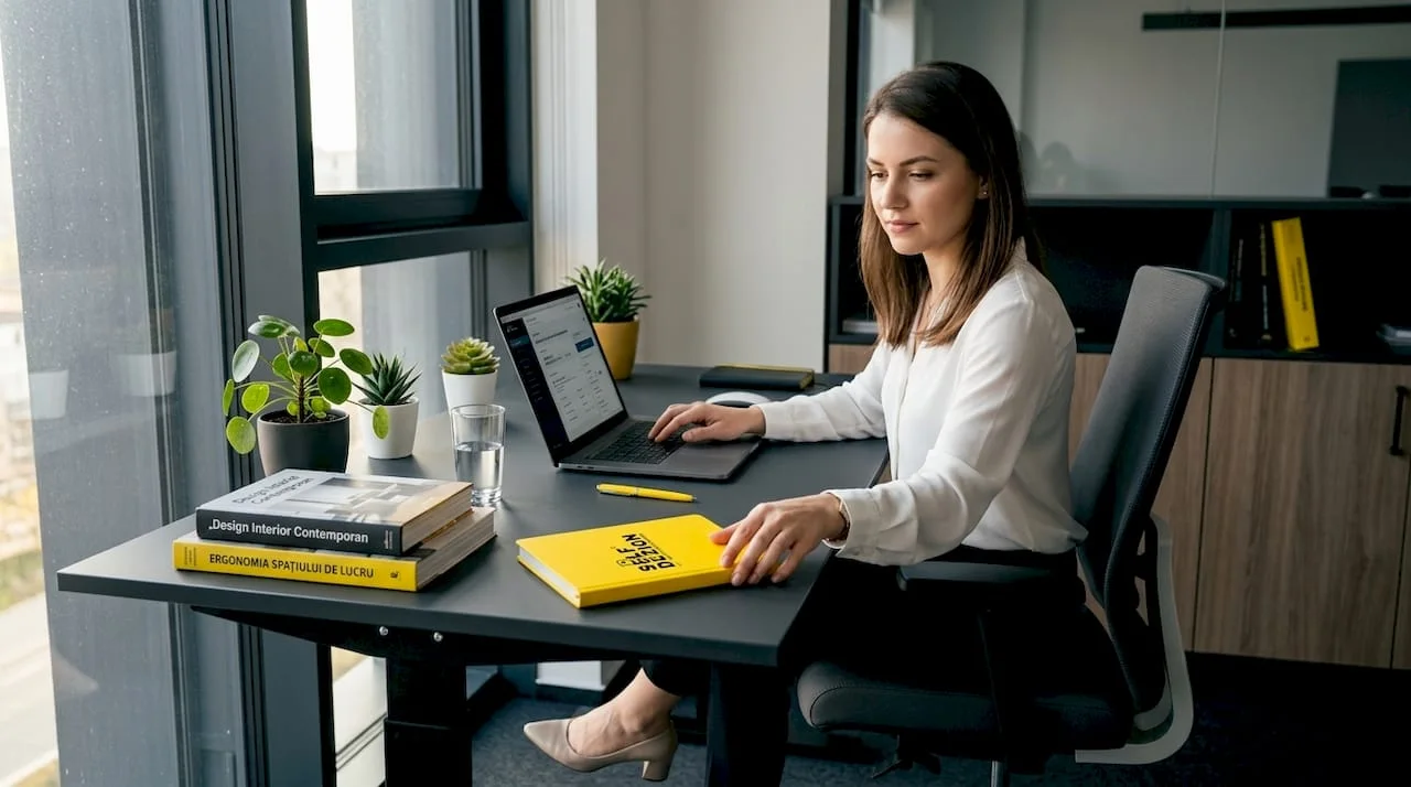 Professional-using-ergonomic-sit-stand-desk-at-home