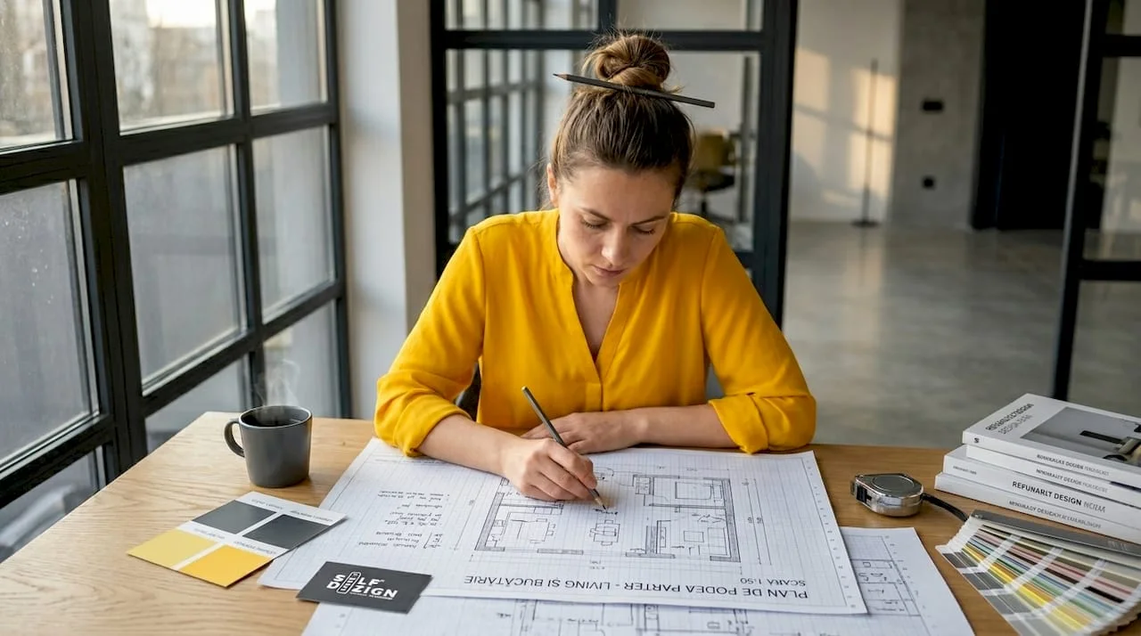 Interior-designer-planning-at-dining-table