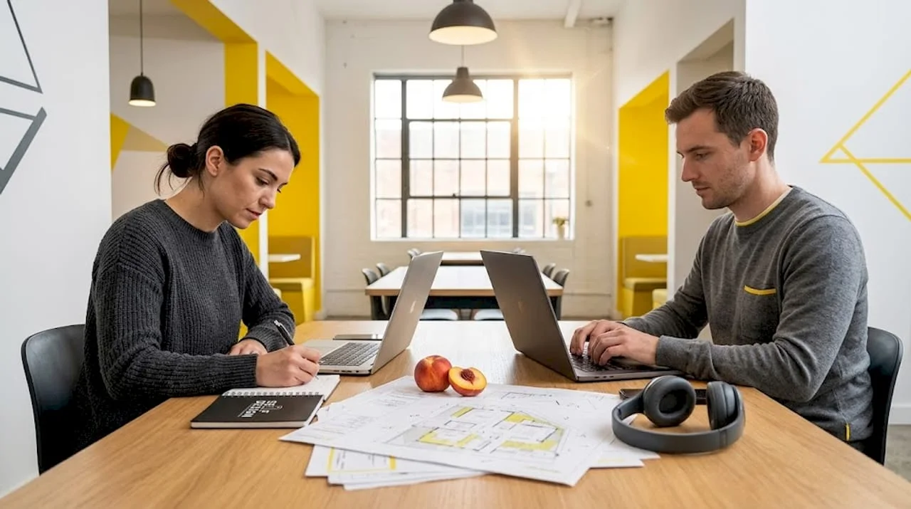 Colleagues-collaborating-digitally-in-workspace