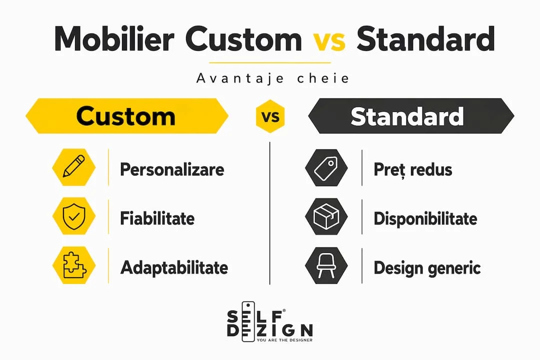 Infografic comparativ mobilier custom si standard
