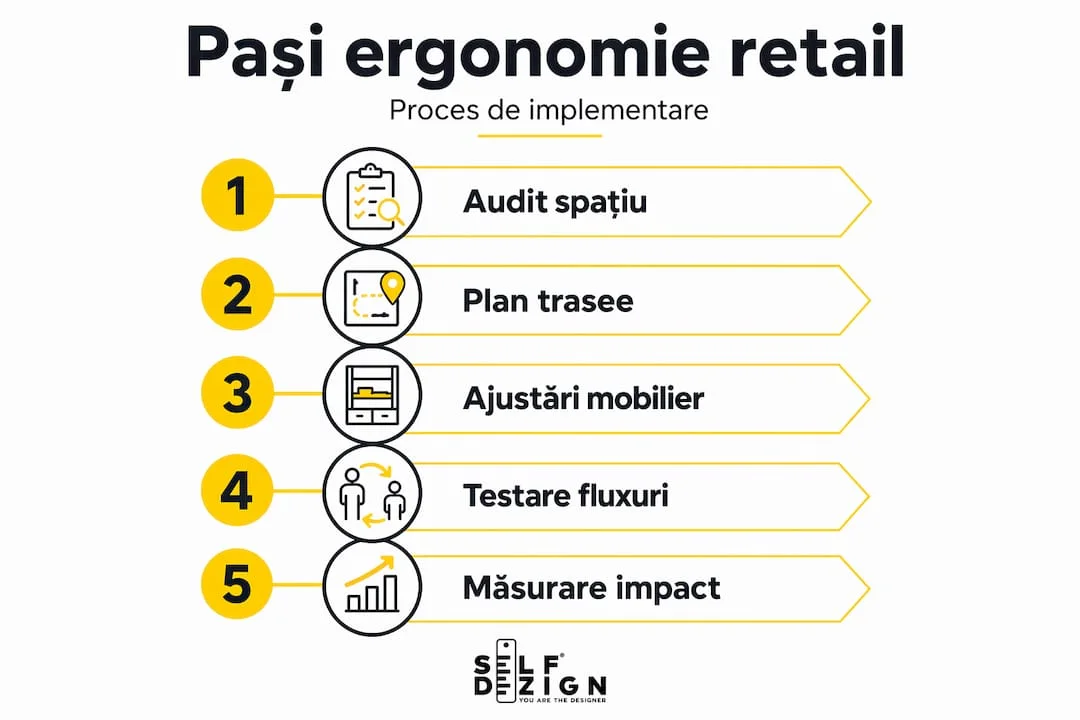 Infografic pasi implementare ergonomie retail