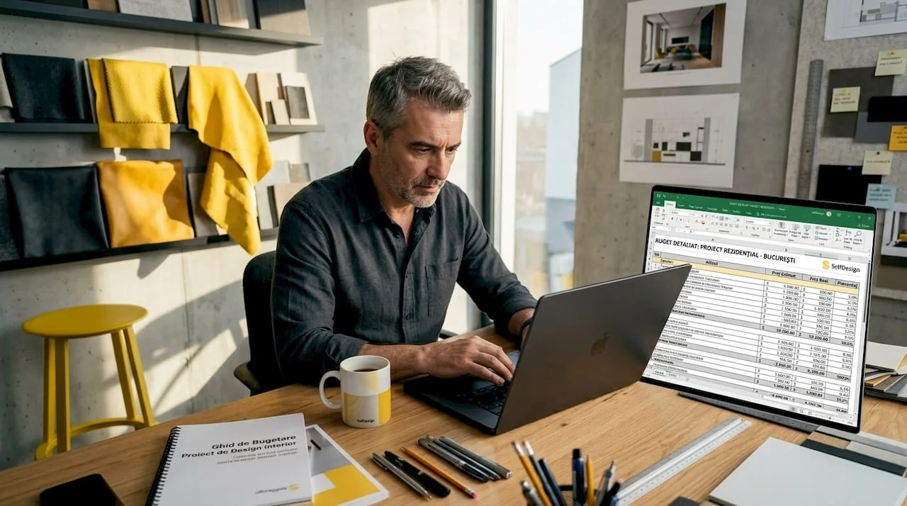 Interior designer reviewing budget documents