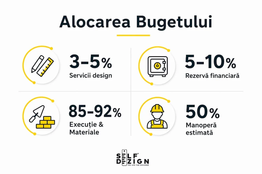 Alocarea procentuala a bugetului de design interior