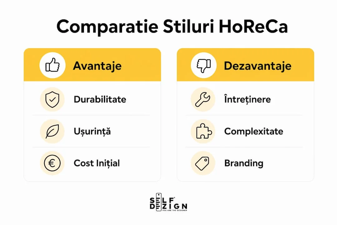 Infographic comparing HoReCa styles durability and costs