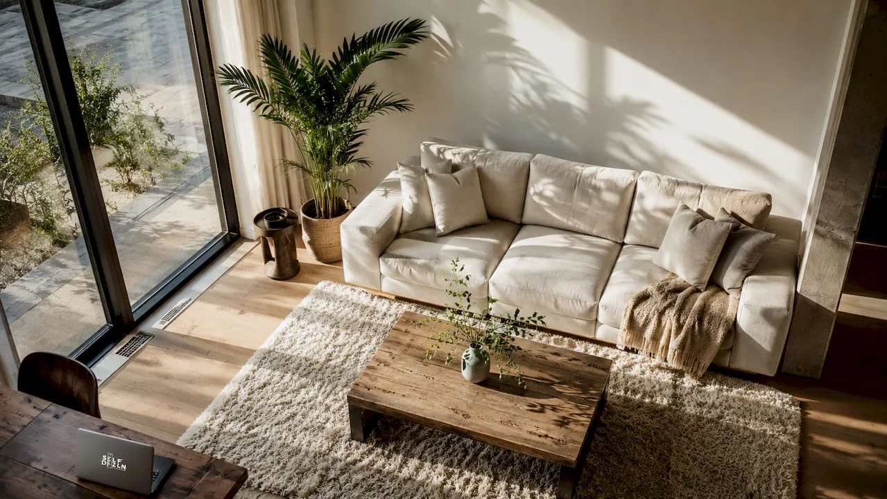 Lumina naturala evidentiind texturi multiple intr un living modern