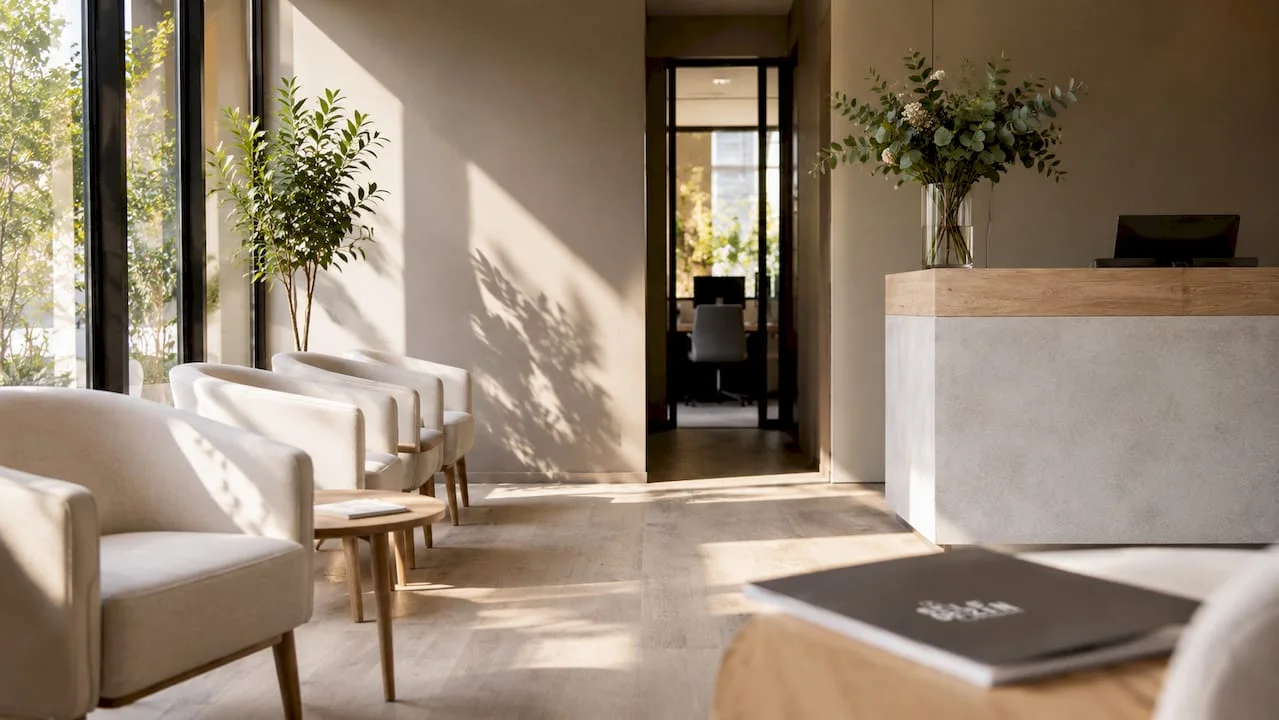 Modern clinical waiting area interior design