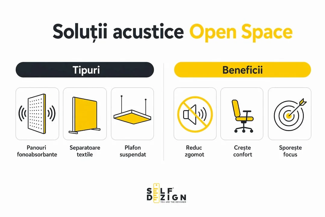 Infografic solutii acustice in open space