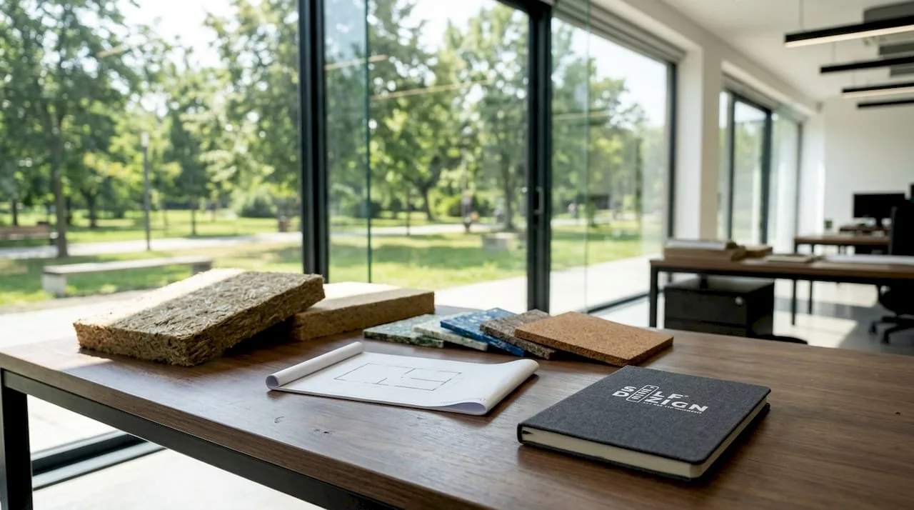 Birou luminos de design cu materiale sustenabile
