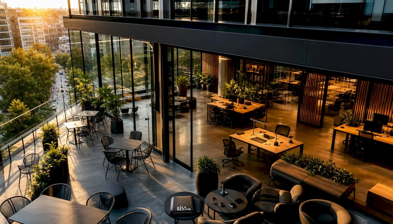 Modern dual purpose horeca and office building exterior
