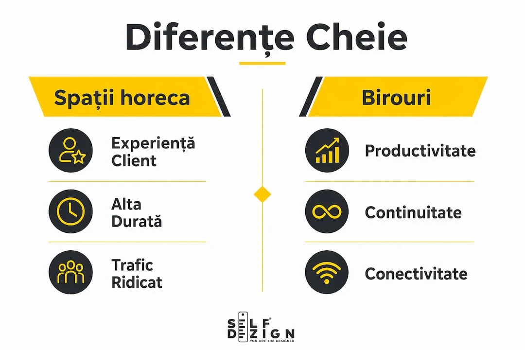 Infografic comparativ spatii horeca si birouri