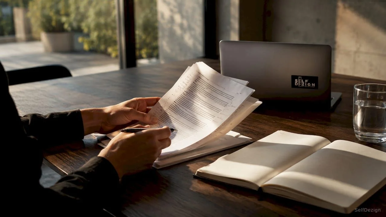 Close-up-hands-reviewing-client-interview-transcripts