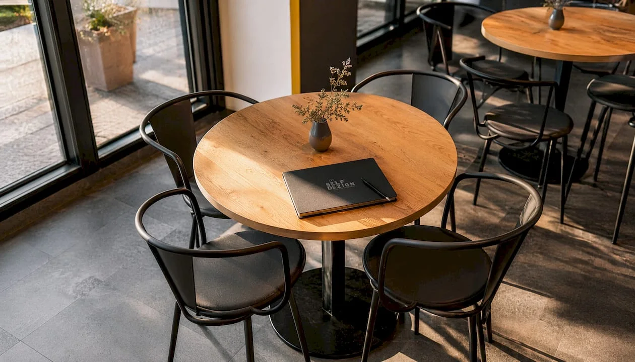 Close up of modern horeca table and chairs