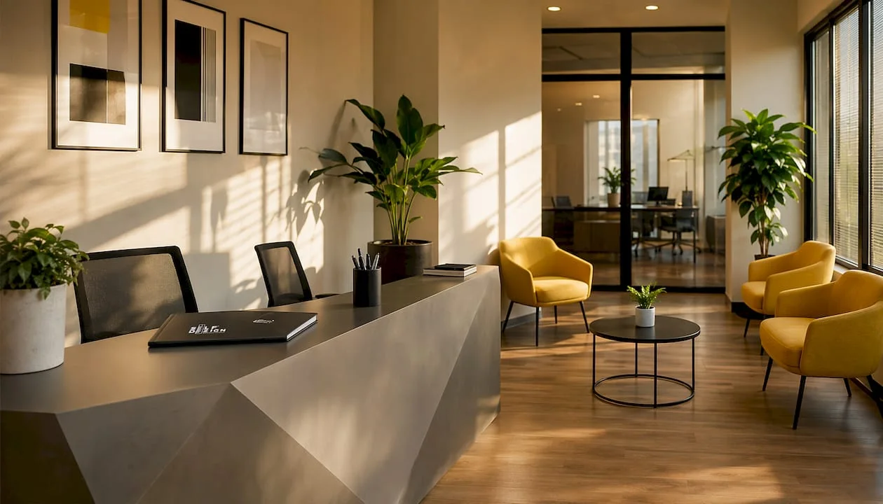 Reception and waiting area with modern design