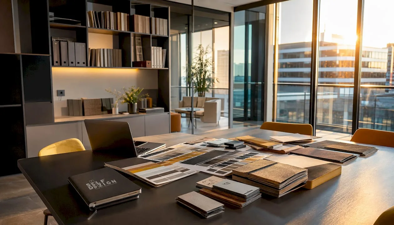 Modern commercial interior with strategic color accents