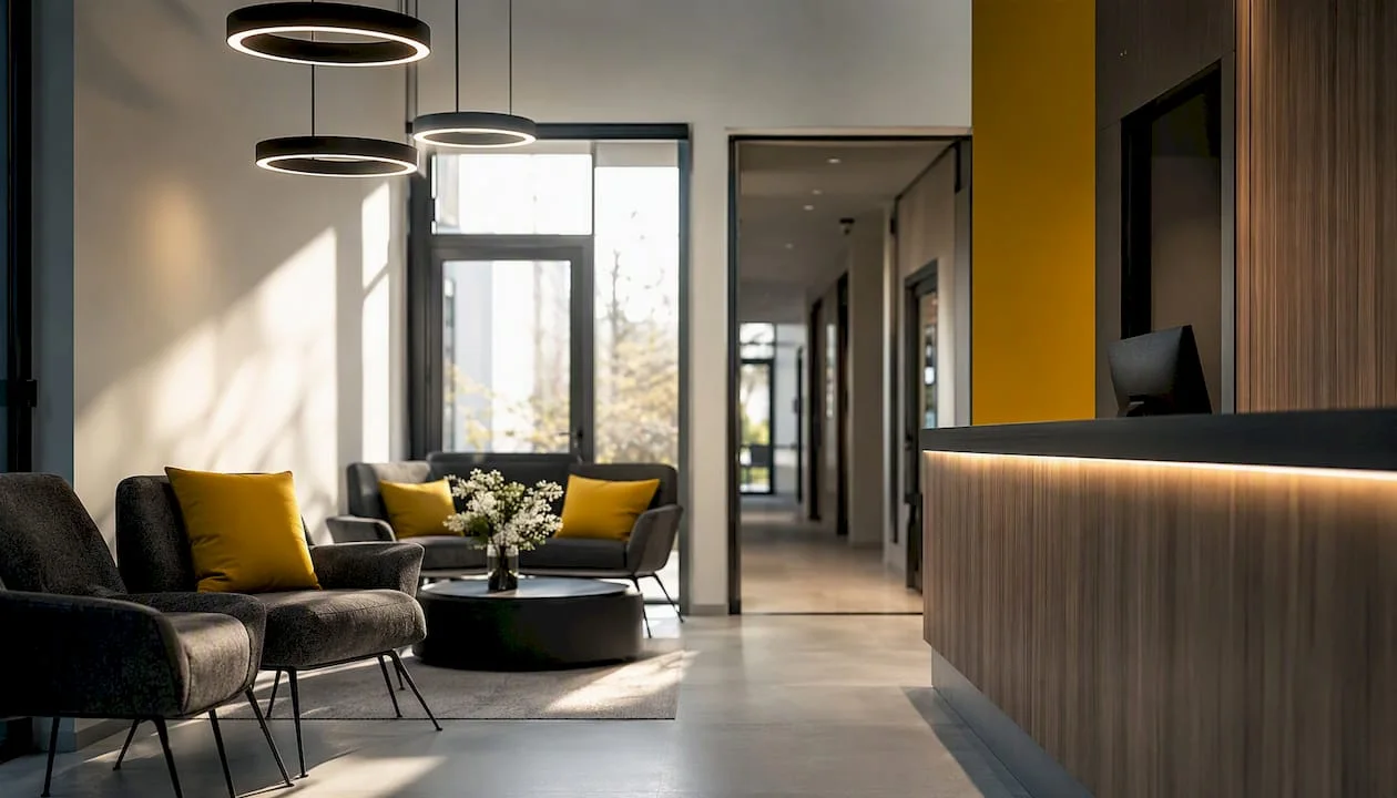 Modern-clinical-interior-with-minimalist-seating-and-lighting