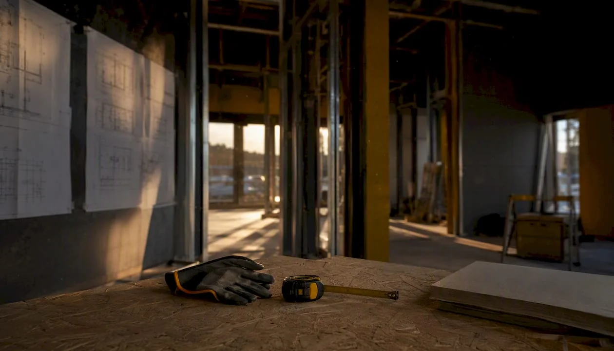 Interior-construction-site-with-project-tools-and-plans