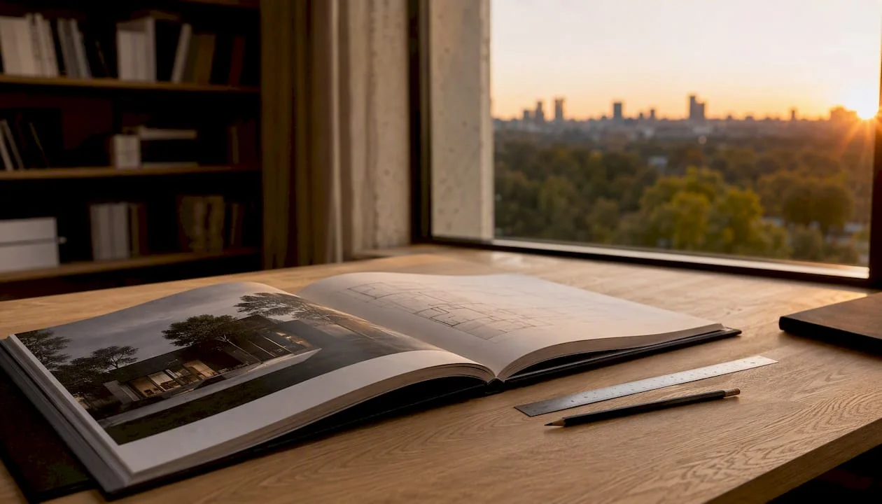 Open-architectural-portfolio-with-drawings.