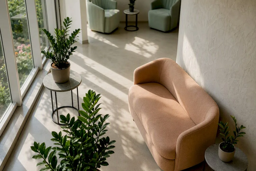 Interior modern al unei clinici cu elemente biofilice