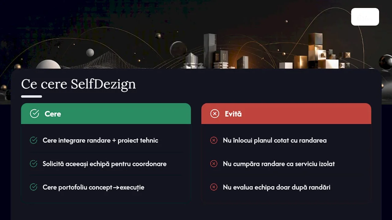Perspectiva SelfDezign: randările ca parte dintr-un proiect complet — overview diagram
