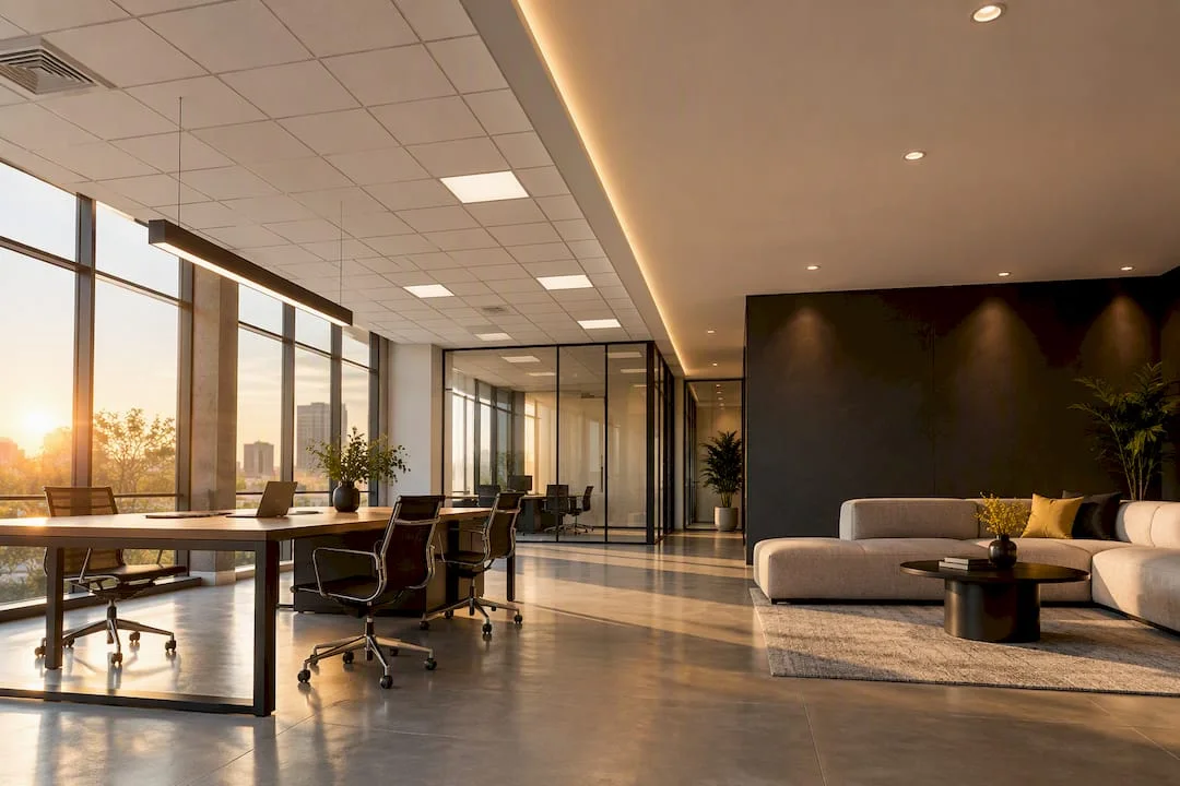 Interior modern cu tavan casetat și gips-carton