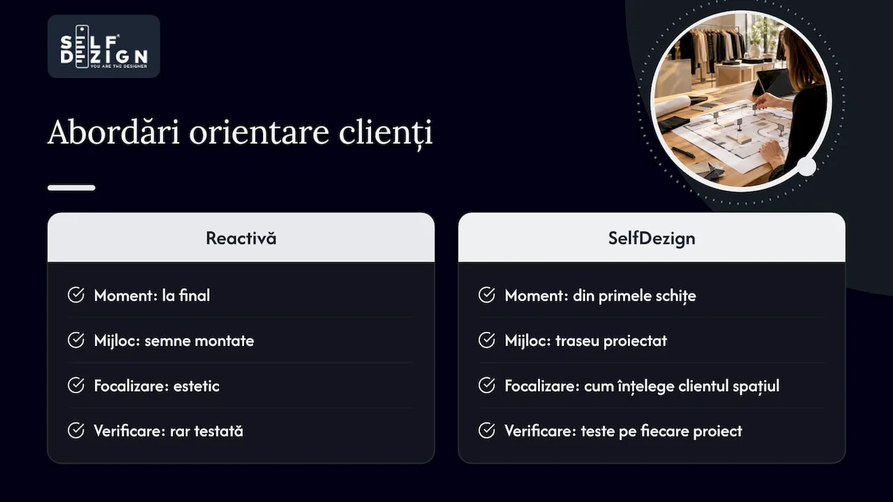 Perspectiva SelfDezign asupra orientării clienților — overview diagram