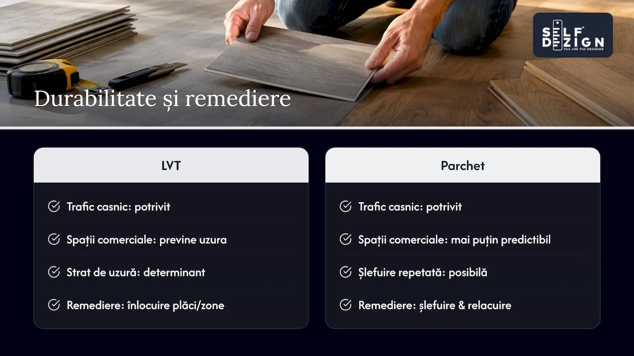 Comparație între LVT și parchet în privința uzurii și reparațiilor