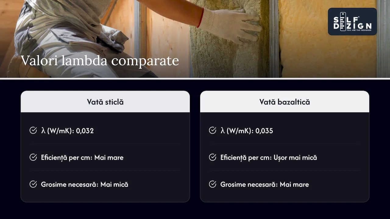 Comparație a coeficientului lambda pentru două tipuri de vată