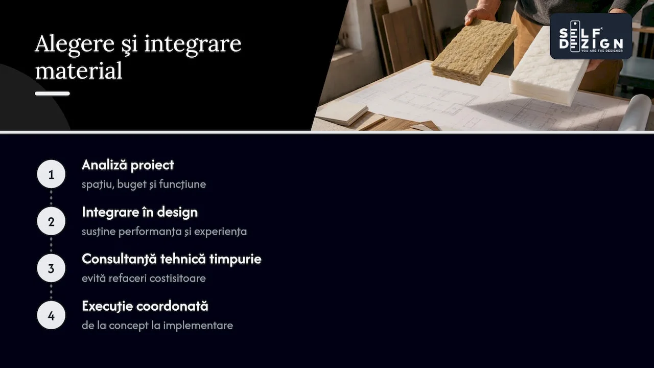 Cum te ajutăm să alegi și să integrezi materialul potrivit — overview diagram