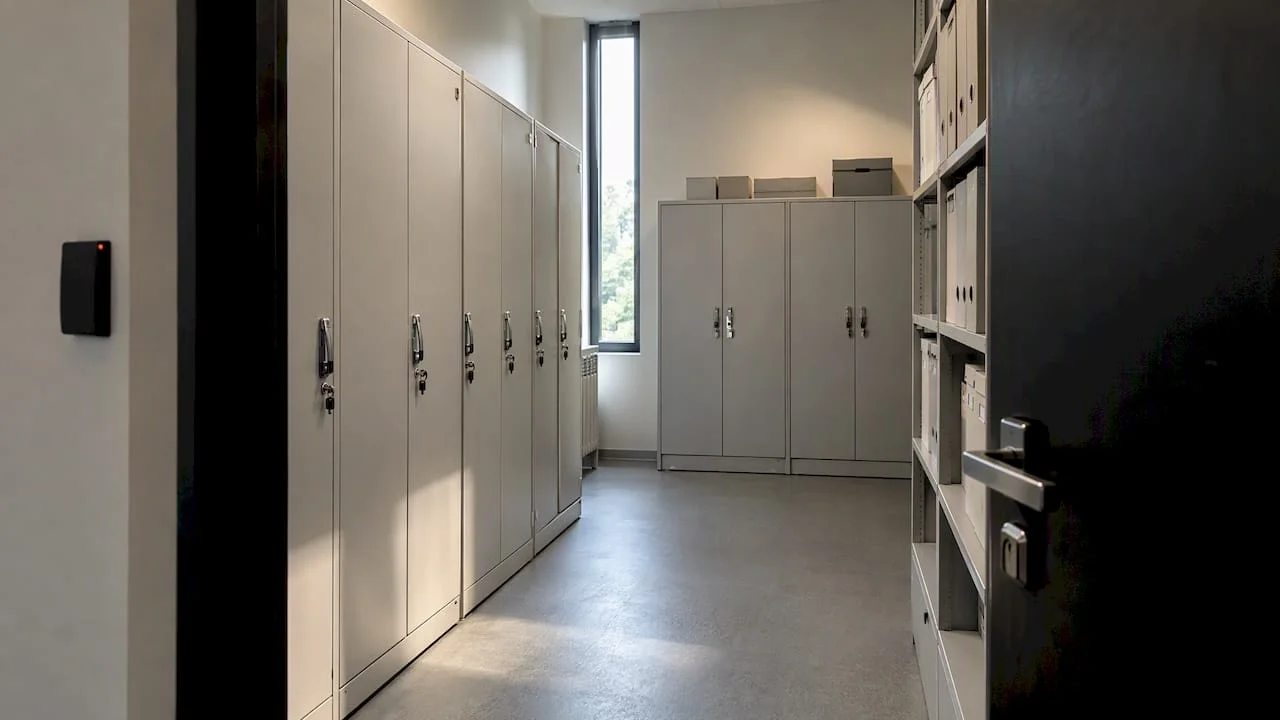 Dulapuri încuiate într-un arhivă de clinică