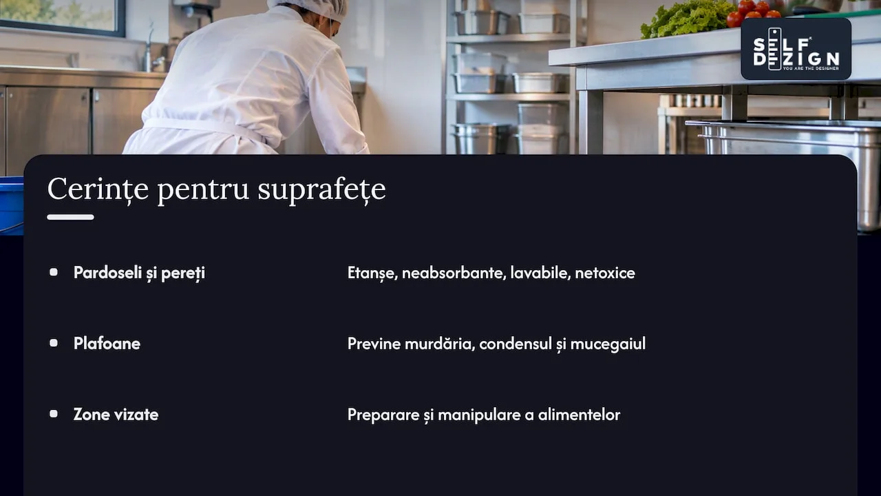 Cerințe pentru finisaje în zonele alimentare