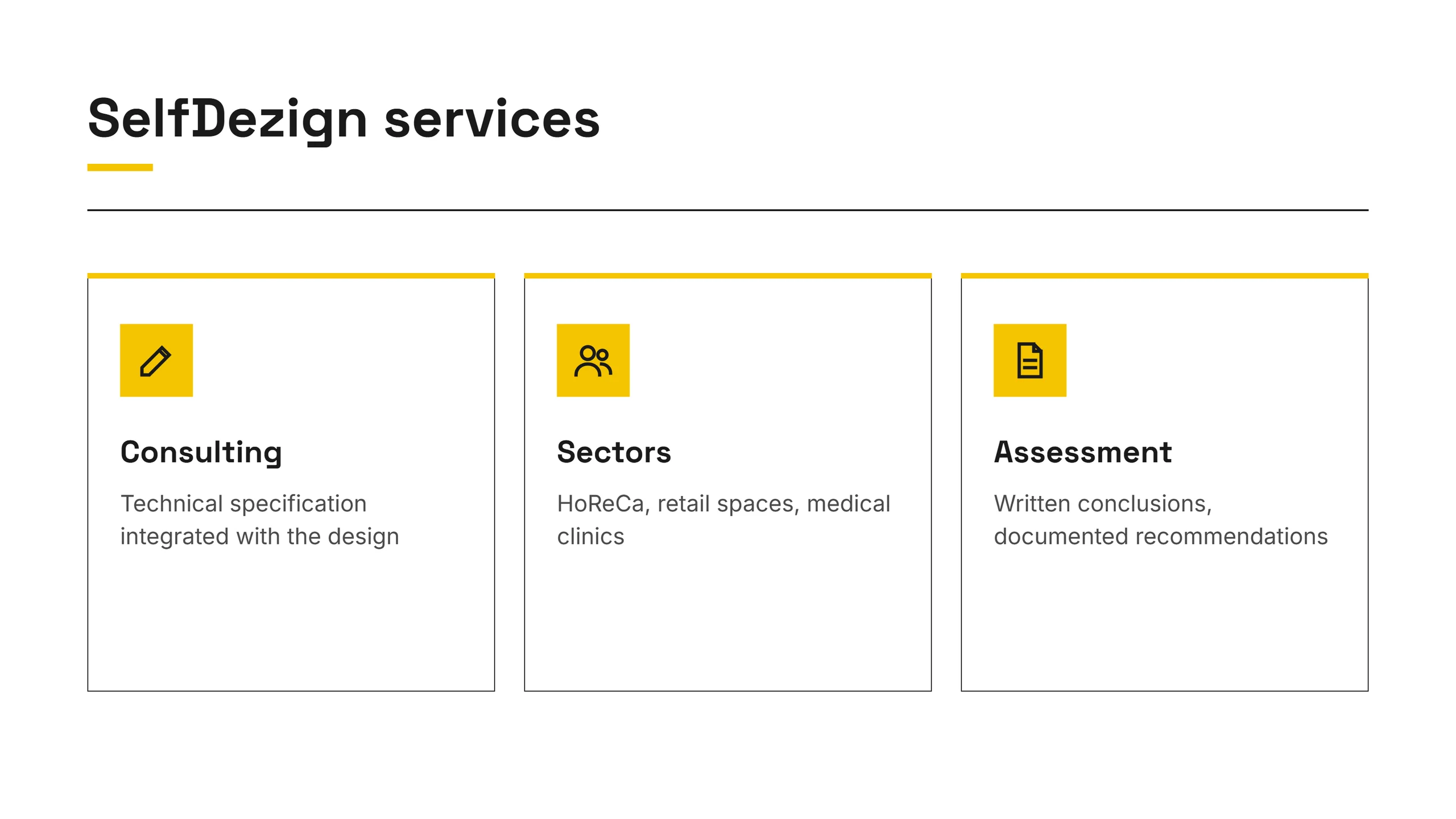Three SelfDezign acoustic services: consulting, sectors served and a documented assessment