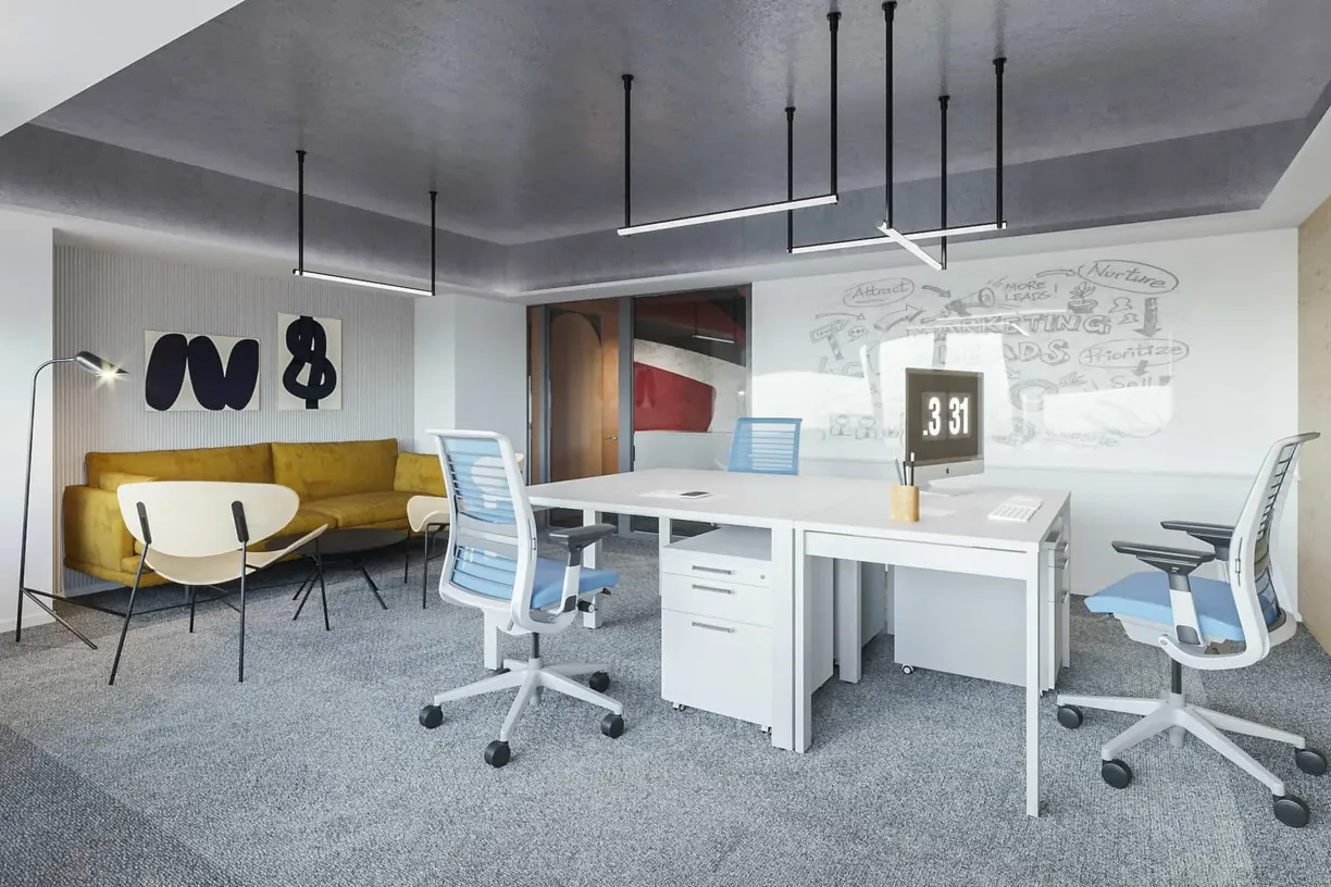 Prima Development - open space cu canapea galbenă
