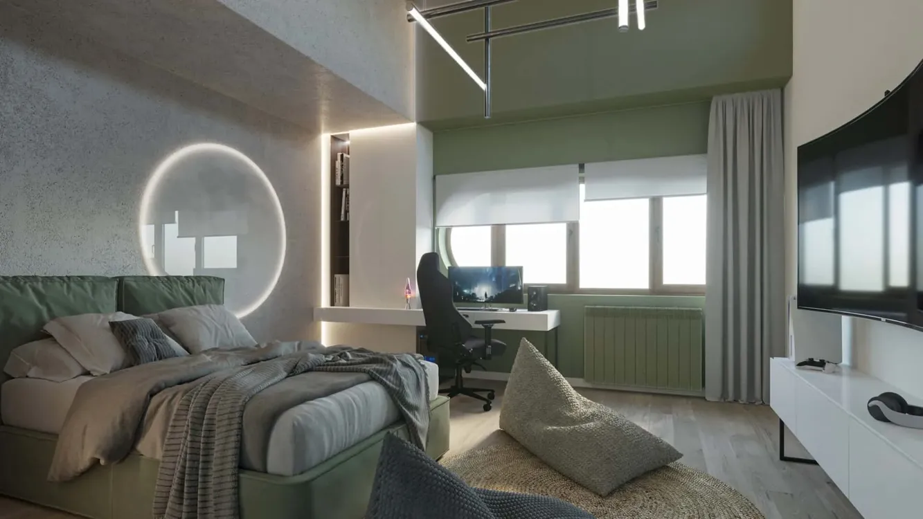 Domenii villa - bedroom with round mirror